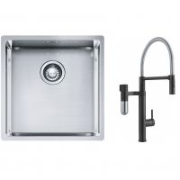 Franke Box BXX 210/110-40 zlewozmywak 45x44 cm stalowy z baterią kuchenną Vital Semi-Pro czarny mat/stal (1270453654, 1200621313)