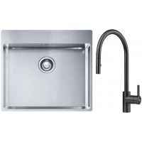 Franke Box BXX 210-54 TL zlewozmywak 57x51 cm stalowy z baterią kuchenną Eos czarna stal szlachetna (1270369295, 1150613671)