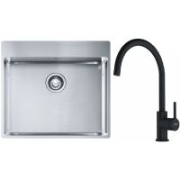 Franke Box BXX 210-54 TL zlewozmywak 57x51 cm stalowy z baterią kuchenną Lina czarny mat (1270369295, 1150626019)