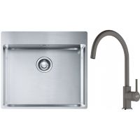 Franke Box BXX 210-54 TL zlewozmywak 57x51 cm stalowy z baterią kuchenną Lina kamienny szary (1270369295, 1150626022)
