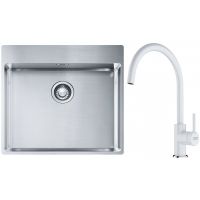 Franke Box BXX 210-54 TL zlewozmywak 57x51 cm stalowy z baterią kuchenną Lina biały polarny (1270369295, 1150626024)