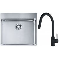 Franke Box BXX 210-54 TL zlewozmywak 57x51 cm stalowy z baterią kuchenną Lina czarny mat (1270369295, 1150626053)