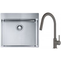 Franke Box BXX 210-54 TL zlewozmywak 57x51 cm stalowy z baterią kuchenną Lina kamienny szary (1270369295, 1150626057)