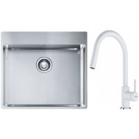 Franke Box BXX 210-54 TL zlewozmywak 57x51 cm stalowy z baterią kuchenną Lina biały polarny (1270369295, 1150626081)