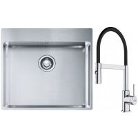 Franke Box BXX 210-54 TL zlewozmywak 57x51 cm stalowy z baterią kuchenną Lina chrom/czarny (1270369295, 1150626085)