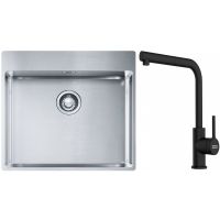 Franke Box BXX 210-54 TL zlewozmywak 57x51 cm stalowy z baterią kuchenną Lina czarny mat (1270369295, 1150712435)