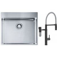 Franke Box BXX 210-54 TL zlewozmywak 57x51 cm stalowy z baterią kuchenną Vital Semi-Pro czarny mat/stal (1270369295, 1200621313)