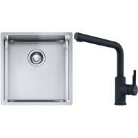Franke Box BXX 210/110-40 zlewozmywak 45x44 cm stalowy z baterią kuchenną Urban czarny mat (1270453654, 1150627523)