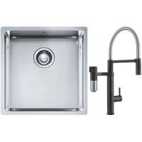 Franke Box BXX 210/110-40 zlewozmywak 45x44 cm stalowy z baterią kuchenną Vital Semi-Pro czarny mat/stal (1270453654, 1200621313)