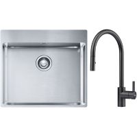 Franke Box BXX 210-54 TL zlewozmywak 57x51 cm stalowy z baterią kuchenną Eos czarna stal szlachetna (1270369295, 1150613671)