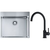 Franke Box BXX 210-54 TL zlewozmywak 57x51 cm stalowy z baterią kuchenną Lina czarny mat (1270369295, 1150626019)