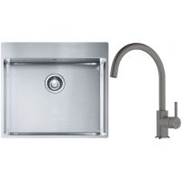 Franke Box BXX 210-54 TL zlewozmywak 57x51 cm stalowy z baterią kuchenną Lina kamienny szary (1270369295, 1150626022)