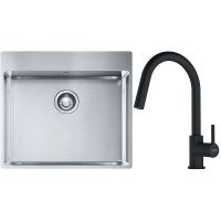 Franke Box BXX 210-54 TL zlewozmywak 57x51 cm stalowy z baterią kuchenną Lina czarny mat (1270369295, 1150626053)