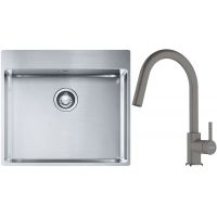 Franke Box BXX 210-54 TL zlewozmywak 57x51 cm stalowy z baterią kuchenną Lina kamienny szary (1270369295, 1150626057)