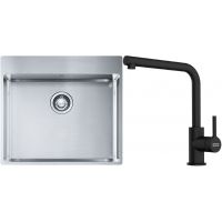 Franke Box BXX 210-54 TL zlewozmywak 57x51 cm stalowy z baterią kuchenną Lina czarny mat (1270369295, 1150712435)