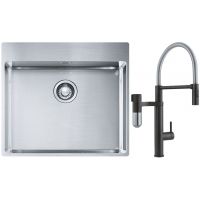 Franke Box BXX 210-54 TL zlewozmywak 57x51 cm stalowy z baterią kuchenną Vital Semi-Pro czarny mat/stal (1270369295, 1200621313)