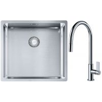 Franke Box BXX 210/110-45 zlewozmywak 49x45 cm stalowy z baterią kuchenną Ambient chrom (1270453655, 1150373947)