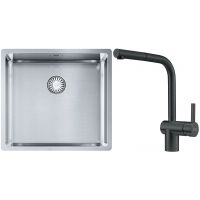 Franke Box BXX 210/110-45 zlewozmywak 49x45 cm stalowy z baterią kuchenną Atlas czarna stal szlachetna (1270453655, 1150550427)