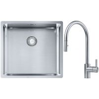 Franke Box BXX 210/110-45 zlewozmywak 49x45 cm stalowy z baterią kuchenną Eos stal szlachetna (1270453655, 1150590045)