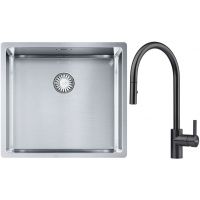 Franke Box BXX 210/110-45 zlewozmywak 49x45 cm stalowy z baterią kuchenną Eos czarna stal szlachetna (1270453655, 1150613671)
