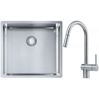 Franke Box BXX 210/110-45 zlewozmywak 49x45 cm stalowy z baterią kuchenną Leda Neo stal szlachetna (1270453655, 1150590047)