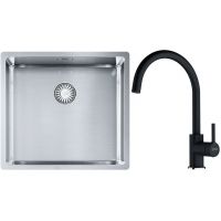 Franke Box BXX 210/110-45 zlewozmywak 49x45 cm stalowy z baterią kuchenną Lina onyx (1270453655, 1150626020)
