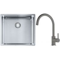 Franke Box BXX 210/110-45 zlewozmywak 49x45 cm stalowy z baterią kuchenną Lina kamienny szary (1270453655, 1150626022)