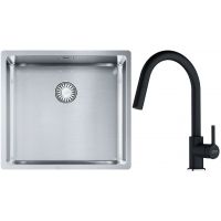 Franke Box BXX 210/110-45 zlewozmywak 49x45 cm stalowy z baterią kuchenną Lina onyx (1270453655, 1150626055)