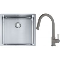 Franke Box BXX 210/110-45 zlewozmywak 49x45 cm stalowy z baterią kuchenną Lina kamienny szary (1270453655, 1150626057)