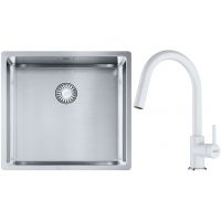 Franke Box BXX 210/110-45 zlewozmywak 49x45 cm stalowy z baterią kuchenną Lina biały polarny (1270453655, 1150626081)
