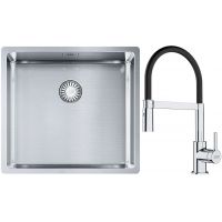 Franke Box BXX 210/110-45 zlewozmywak 49x45 cm stalowy z baterią kuchenną Lina chrom/czarny (1270453655, 1150626085)