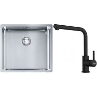 Franke Box BXX 210/110-45 zlewozmywak 49x45 cm stalowy z baterią kuchenną Lina czarny mat (1270453655, 1150712435)