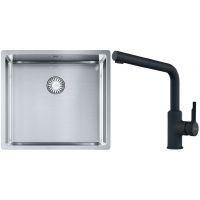 Franke Box BXX 210/110-45 zlewozmywak 49x45 cm stalowy z baterią kuchenną Urban czarny mat (1270453655, 1150627523)