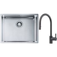 Franke Box BXX 110-54/ BXX 210-54 zlewozmywak 58x45 cm stalowy z baterią kuchenną Eos czarna stal szlachetna (1270453660, 1150613671)