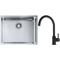 Franke Box BXX 110-54/ BXX 210-54 zlewozmywak 58x45 cm stalowy z baterią kuchenną Lina czarny mat (1270453660, 1150626019)