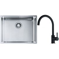 Franke Box BXX 110-54/ BXX 210-54 zlewozmywak 58x45 cm stalowy z baterią kuchenną Lina onyx (1270453660, 1150626020)