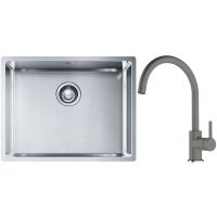 Franke Box BXX 110-54/ BXX 210-54 zlewozmywak 58x45 cm stalowy z baterią kuchenną Lina kamienny szary (1270453660, 1150626022)