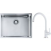 Franke Box BXX 110-54/ BXX 210-54 zlewozmywak 58x45 cm stalowy z baterią kuchenną Lina biały polarny (1270453660, 1150626024)