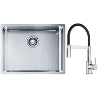 Franke Box BXX 110-54/ BXX 210-54 zlewozmywak 58x45 cm stalowy z baterią kuchenną Lina chrom/czarny (1270453660, 1150626085)