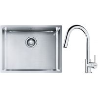 Franke Box BXX 110-54/ BXX 210-54 zlewozmywak 58x45 cm stalowy z baterią kuchenną Lina chrom (1270453660, 1150693229)