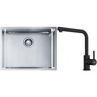 Franke Box BXX 110-54/ BXX 210-54 zlewozmywak 58x45 cm stalowy z baterią kuchenną Lina czarny mat (1270453660, 1150712435)