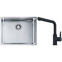 Franke Box BXX 110-54/ BXX 210-54 zlewozmywak 58x45 cm stalowy z baterią kuchenną Urban czarny mat (1270453660, 1150627523)
