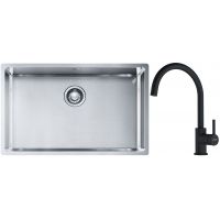 Franke Box BXX 210/110-68 zlewozmywak 72,5x45 cm stalowy z baterią kuchenną Lina czarny mat (1270453658, 1150626019)