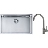 Franke Box BXX 210/110-68 zlewozmywak 72,5x45 cm stalowy z baterią kuchenną Lina kamienny szary (1270453658, 1150626022)