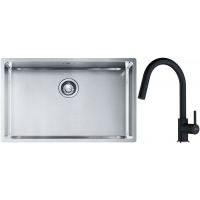 Franke Box BXX 210/110-68 zlewozmywak 72,5x45 cm stalowy z baterią kuchenną Lina onyx (1270453658, 1150626055)