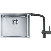 Franke Box BXX 110-50/BXX 210-50 zlewozmywak 54x45 cm stalowy z baterią kuchenną Atlas czarna stal szlachetna (1270453656, 1150550427)