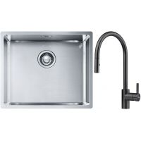 Franke Box BXX 110-50/BXX 210-50 zlewozmywak 54x45 cm stalowy z baterią kuchenną Eos czarna stal szlachetna (1270453656, 1150613671)