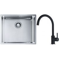 Franke Box BXX 110-50/BXX 210-50 zlewozmywak 54x45 cm stalowy z baterią kuchenną Lina czarny mat (1270453656, 1150626019)