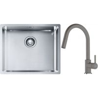 Franke Box BXX 110-50/BXX 210-50 zlewozmywak 54x45 cm stalowy z baterią kuchenną Lina kamienny szary (1270453656, 1150626057)