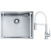 Franke Box BXX 110-50/BXX 210-50 zlewozmywak 54x45 cm stalowy z baterią kuchenną Lina chrom/biały (1270453656, 1150626088)